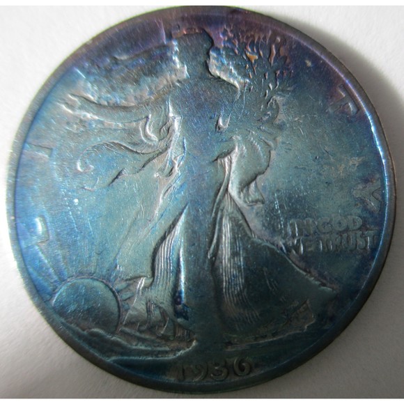 1936 Walking Liberty Half Dollar 90% Silver 50c COLORED Rainbow Toning US Coin - Picture 4 of 6